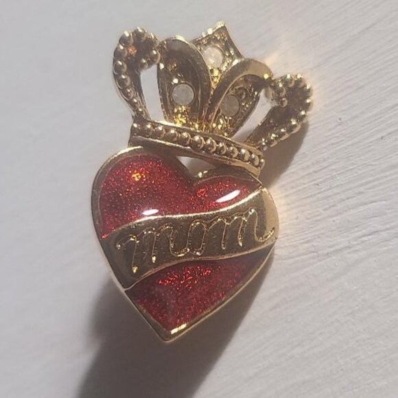 Mom Mother Love Heart Crown Rhinestone Lapel Pin Brooch - Picture 2 of 4